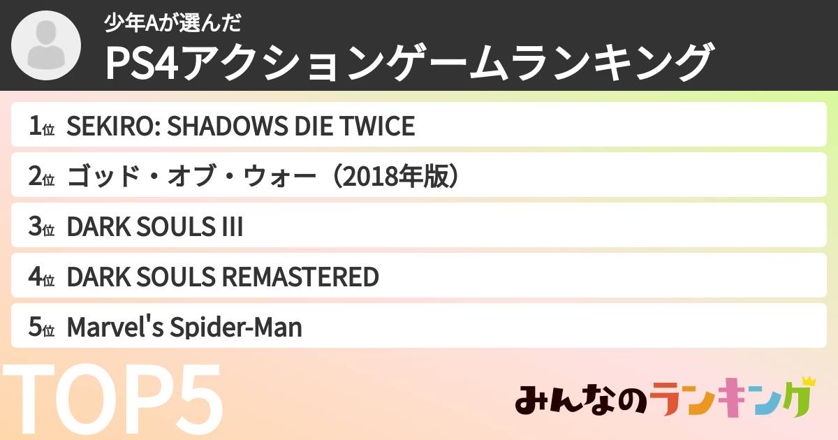 少年Aさんの「PS4アクションゲームランキング」