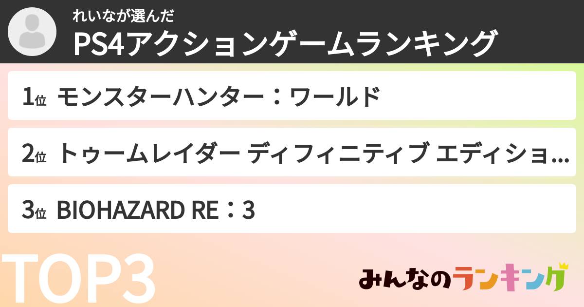 れいなさんの「PS4アクションゲームランキング」
