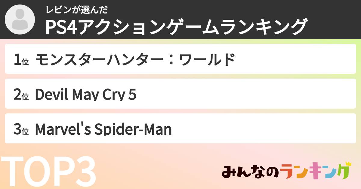 レビンさんの「PS4アクションゲームランキング」