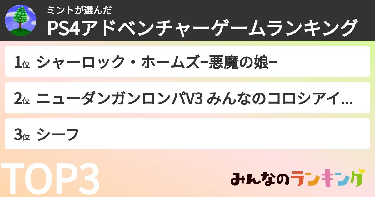 ミントさんの「PS4アドベンチャーゲームランキング」