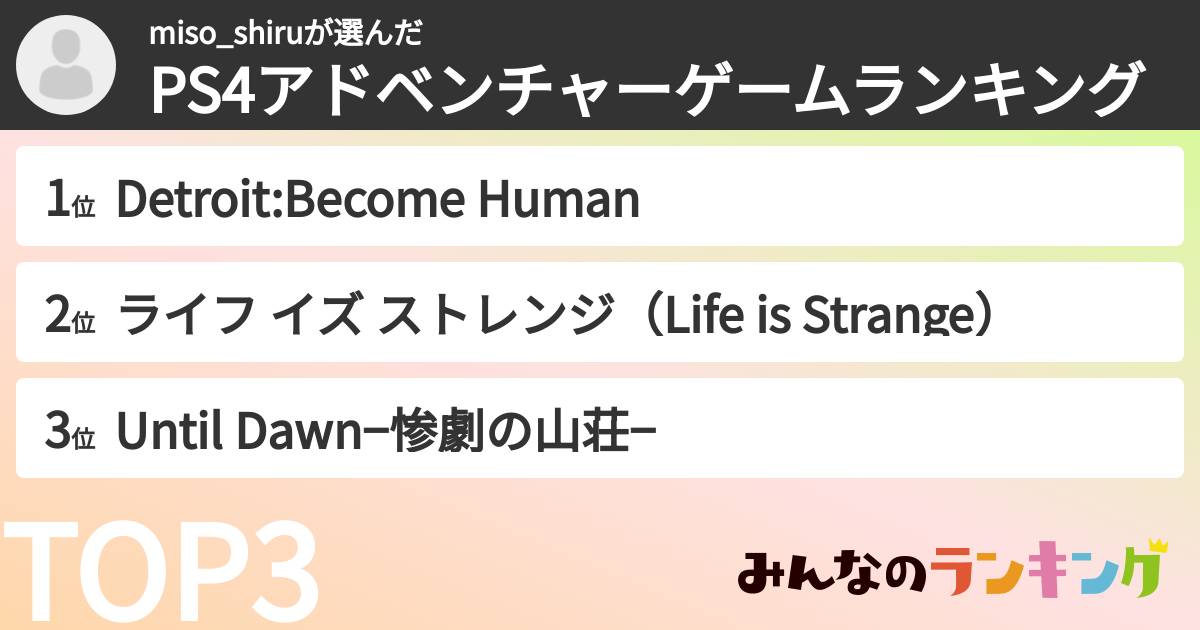 miso_shiruさんの「PS4アドベンチャーゲームランキング」