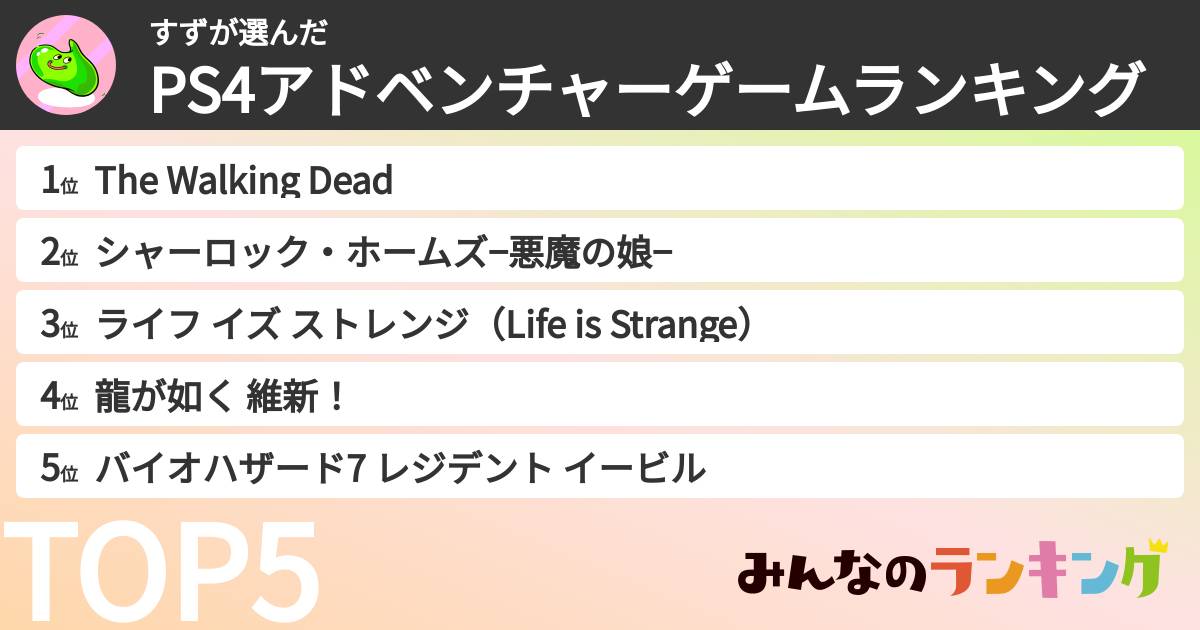 すずさんの「PS4アドベンチャーゲームランキング」