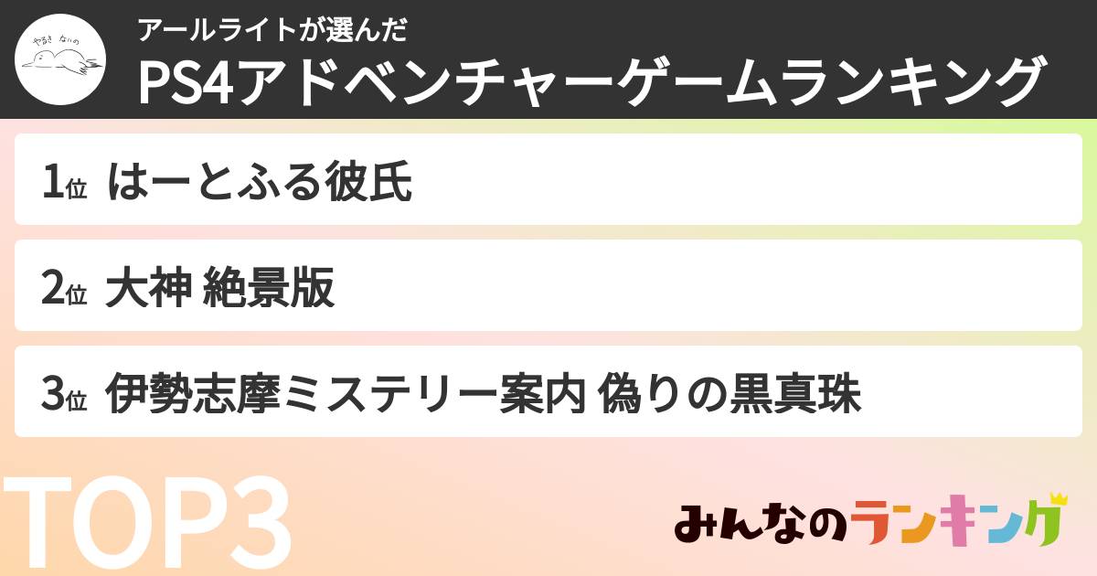 アールライトさんの「PS4アドベンチャーゲームランキング」