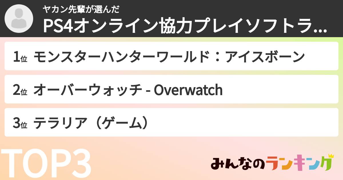 ヤカン先輩さんの「PS4オンライン協力プレイソフトランキング」