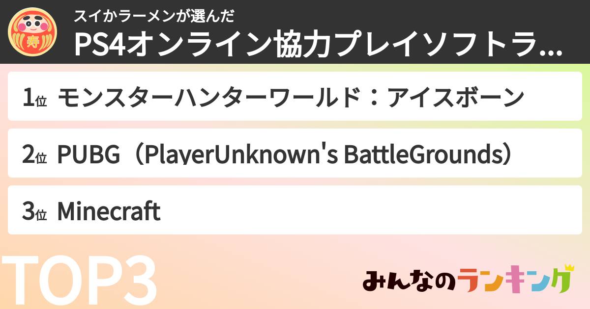 スイかラーメンさんの「PS4オンライン協力プレイソフトランキング」