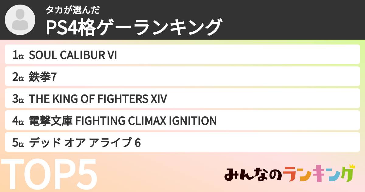 タカさんの「PS4格ゲーランキング」