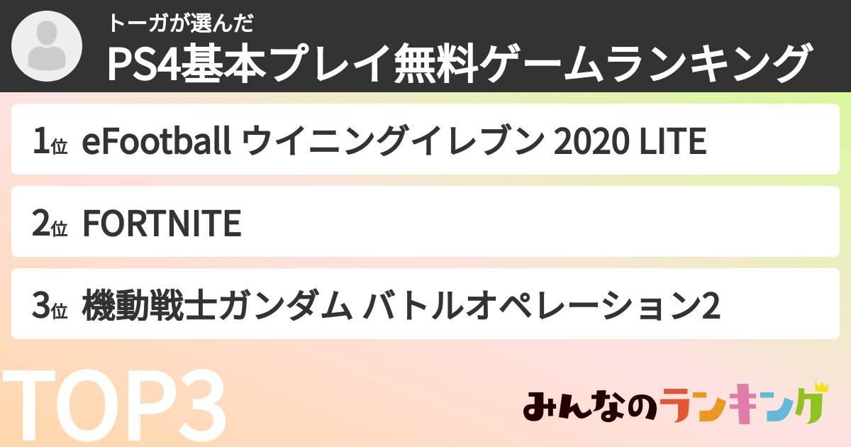トーガさんの「PS4基本プレイ無料ゲームランキング」