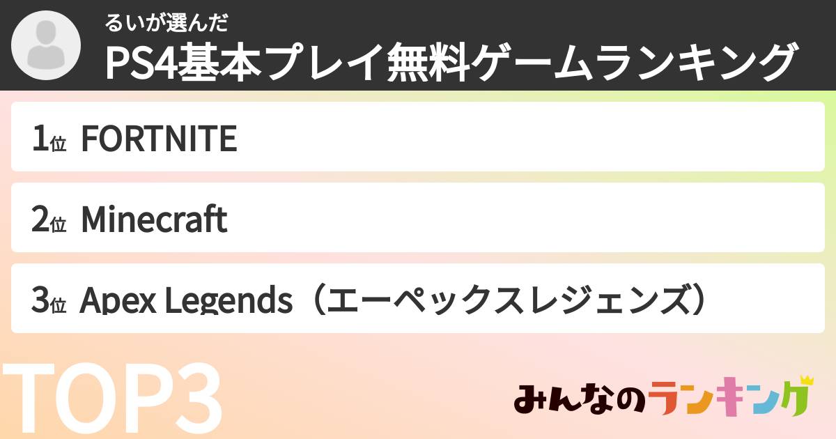 るいさんの「PS4基本プレイ無料ゲームランキング」