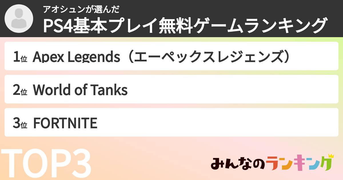 アオシュンさんの「PS4基本プレイ無料ゲームランキング」