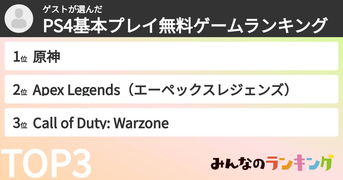 ゲストさんの「PS4基本プレイ無料ゲームランキング」
