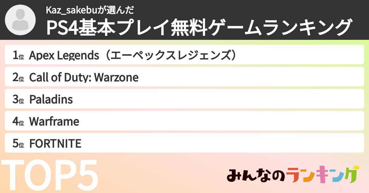 Kaz_sakebuさんの「PS4基本プレイ無料ゲームランキング」