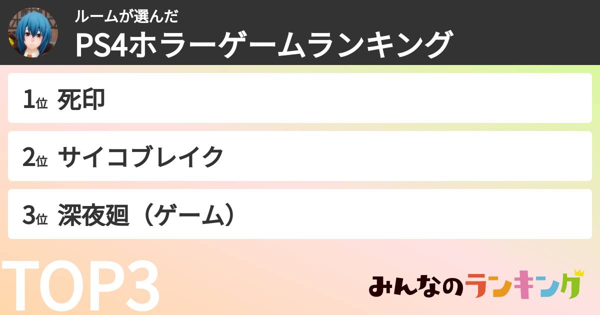 ルームさんの「PS4ホラーゲームランキング」