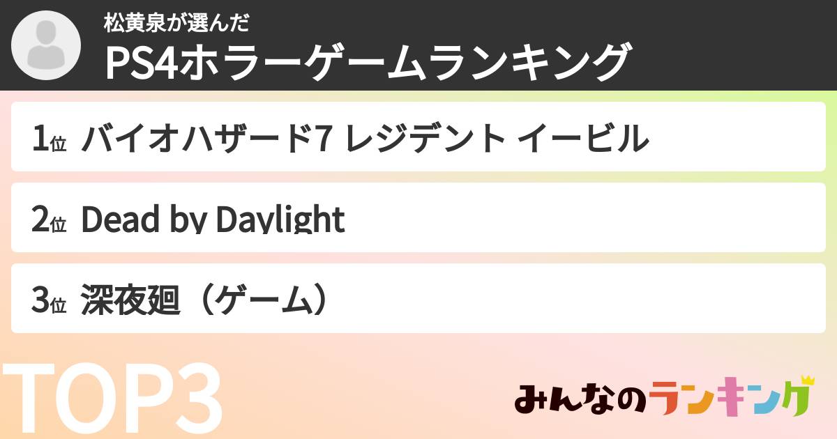 松黄泉さんの「PS4ホラーゲームランキング」