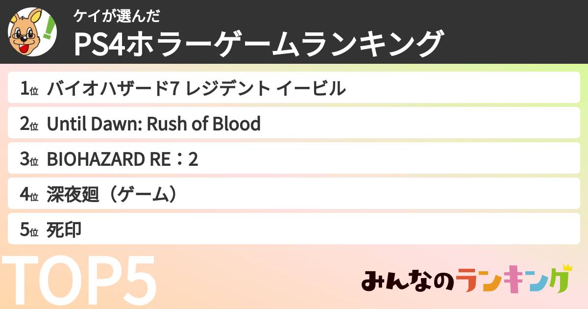 ケイさんの「PS4ホラーゲームランキング」