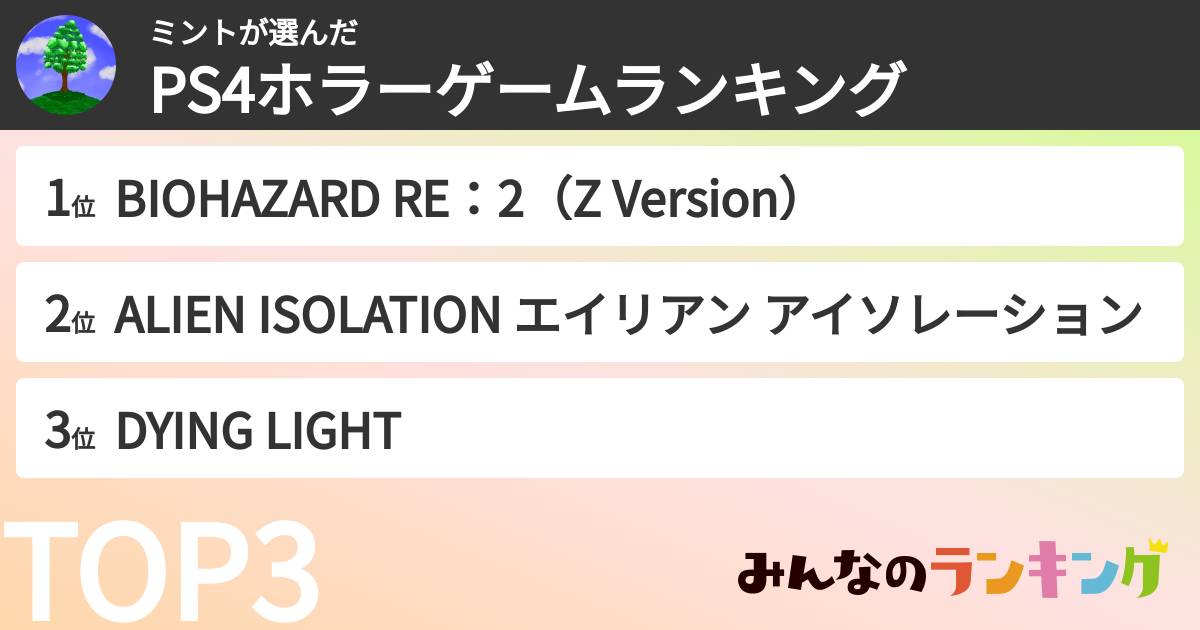 ミントさんの「PS4ホラーゲームランキング」