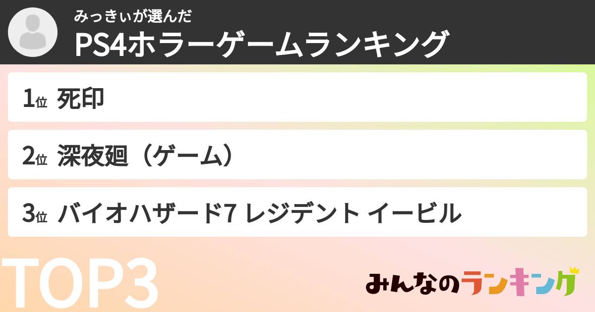 みっきぃさんの「PS4ホラーゲームランキング」