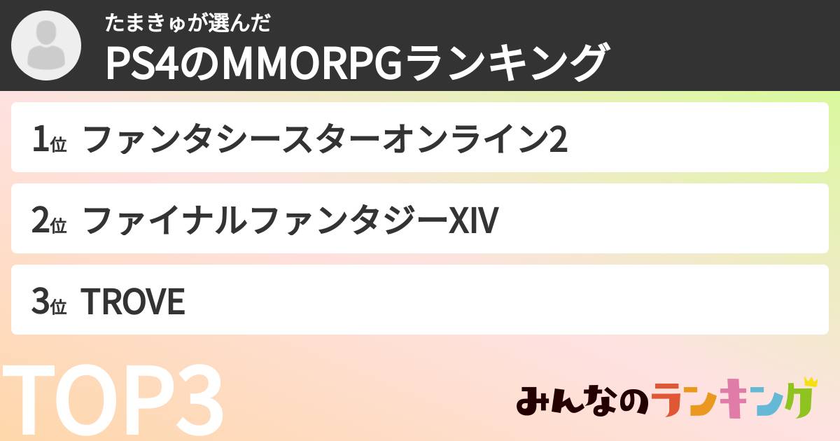 たまきゅさんの「PS4のMMORPGランキング」