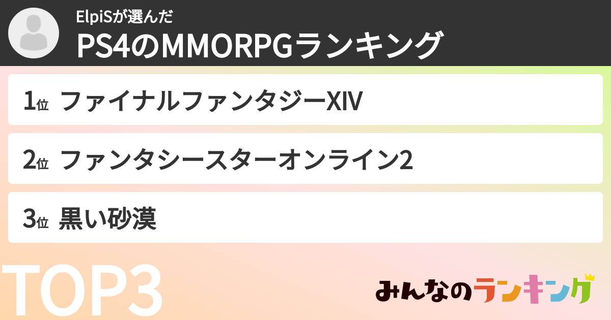 ElpiSさんの「PS4のMMORPGランキング」