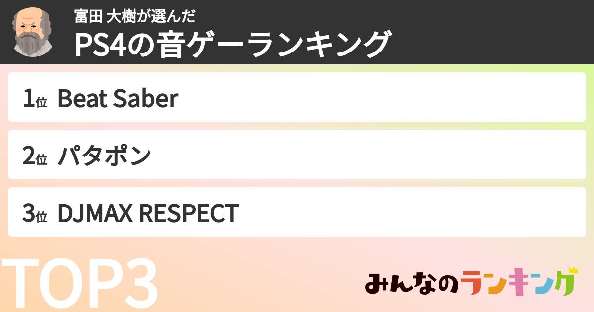 富田 大樹さんの「PS4の音ゲーランキング」