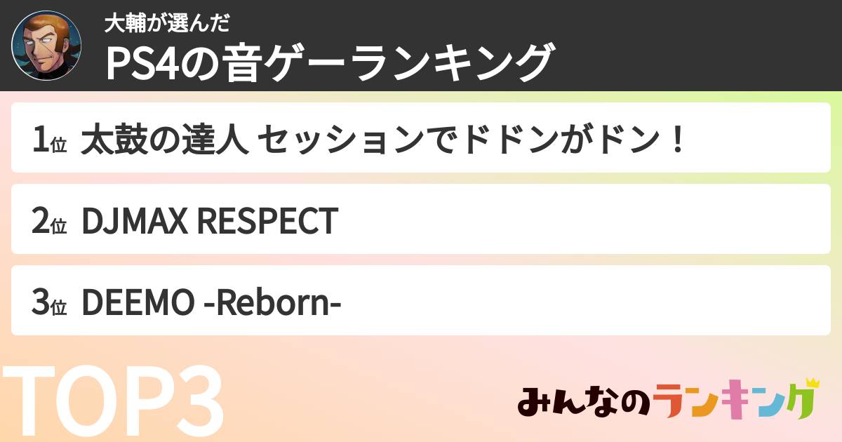 大輔さんの「PS4の音ゲーランキング」