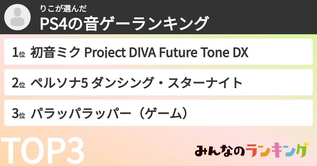 りこさんの「PS4の音ゲーランキング」