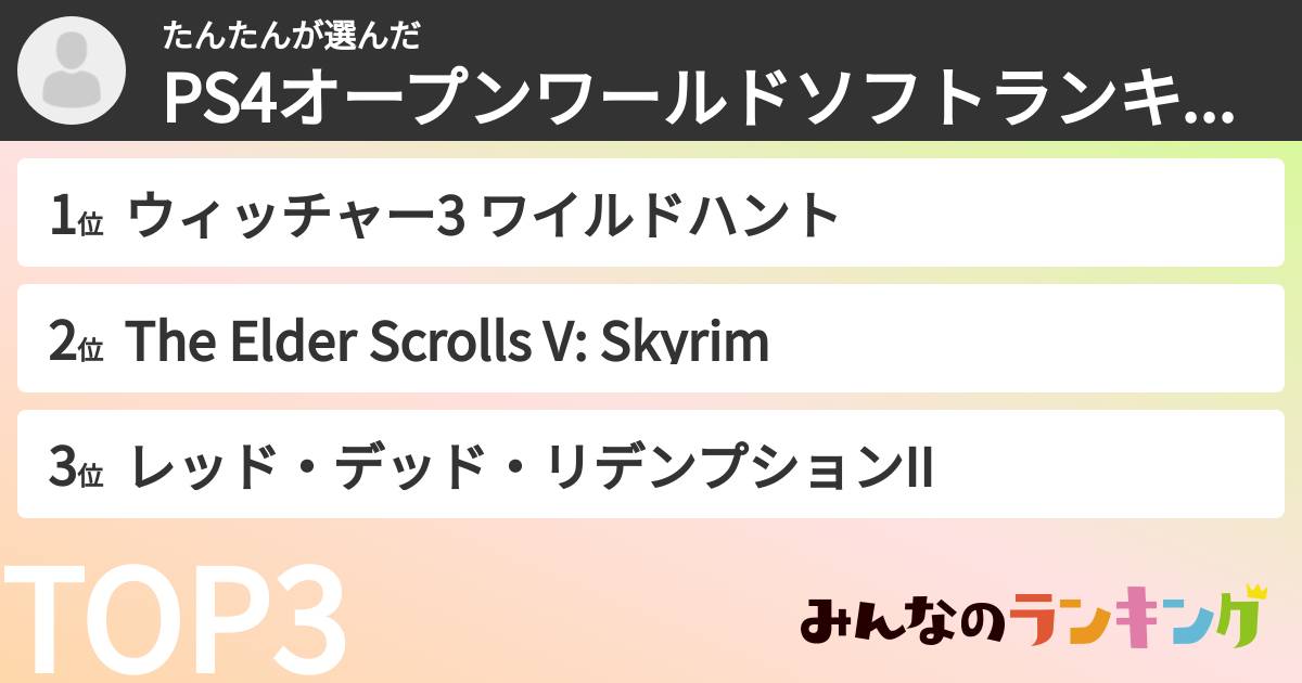 たんたんさんの「PS4オープンワールドソフトランキング」
