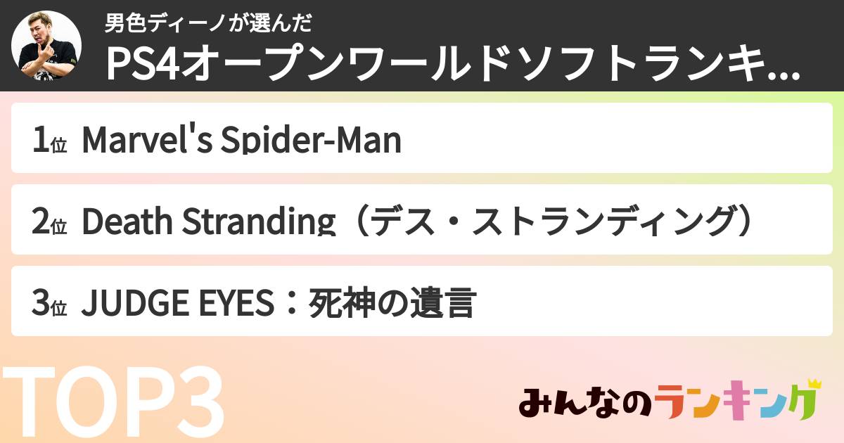 男色ディーノさんの「好きなPS4オープンワールドゲイムランキング」