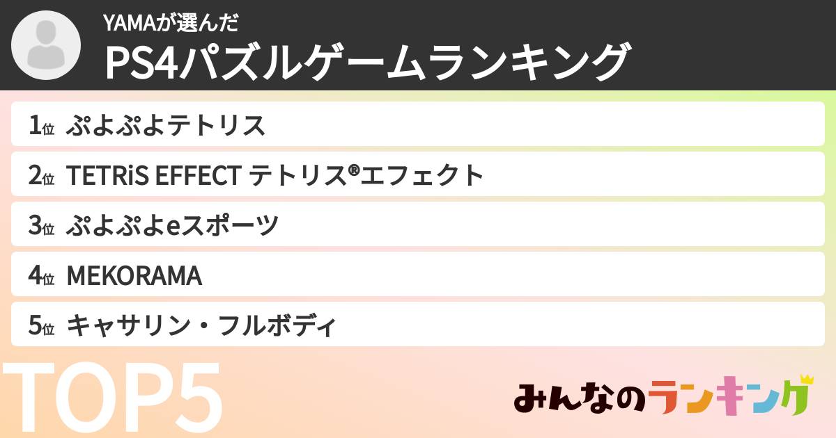 YAMAさんの「PS4パズルゲームランキング」