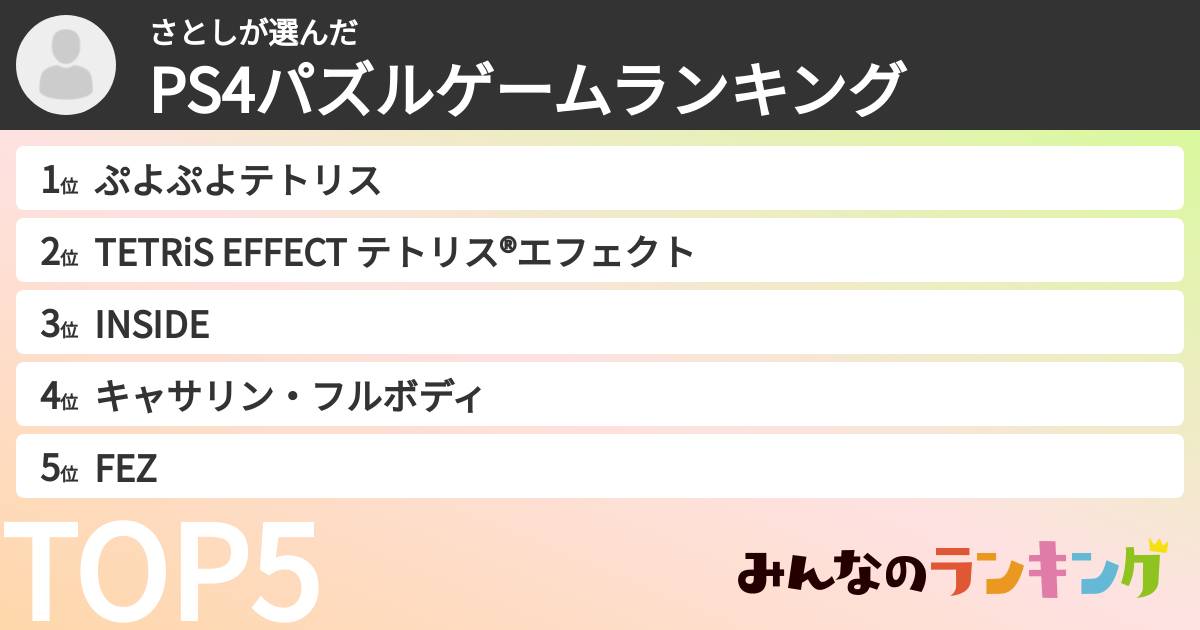 さとしさんの「PS4パズルゲームランキング」