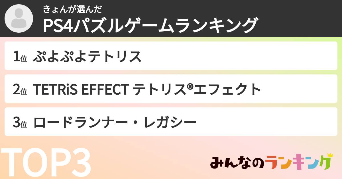 きょんさんの「PS4パズルゲームランキング」