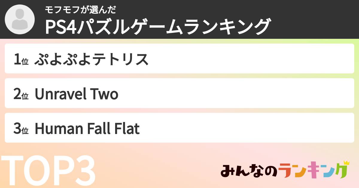 モフモフさんの「PS4パズルゲームランキング」