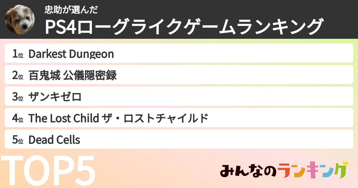 忠助さんの「PS4ローグライクゲームランキング」