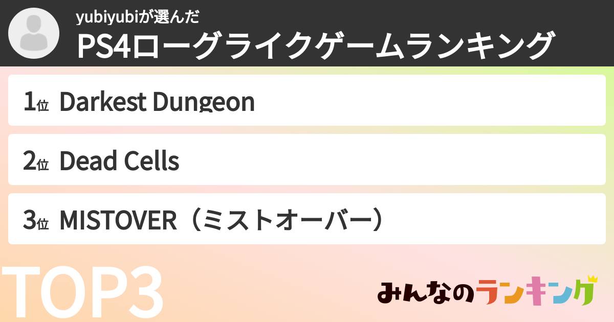yubiyubiさんの「PS4ローグライクゲームランキング」