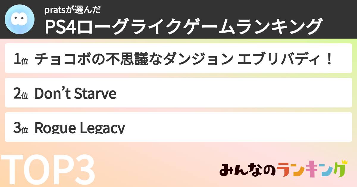 pratsさんの「PS4ローグライクゲームランキング」
