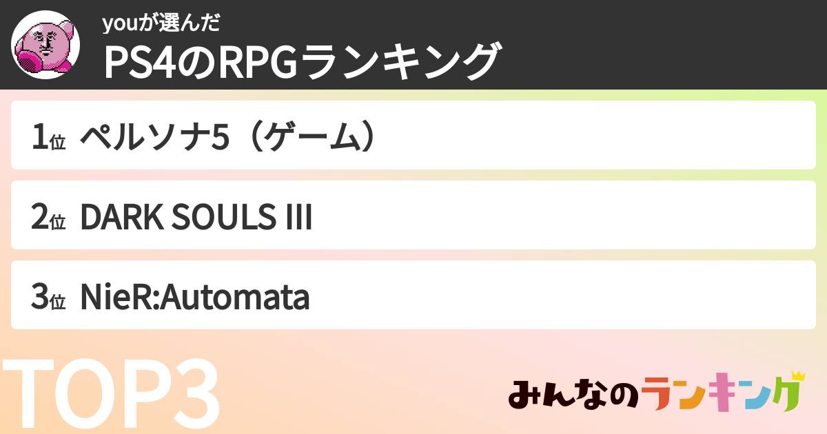 youさんの「PS4のRPGランキング」