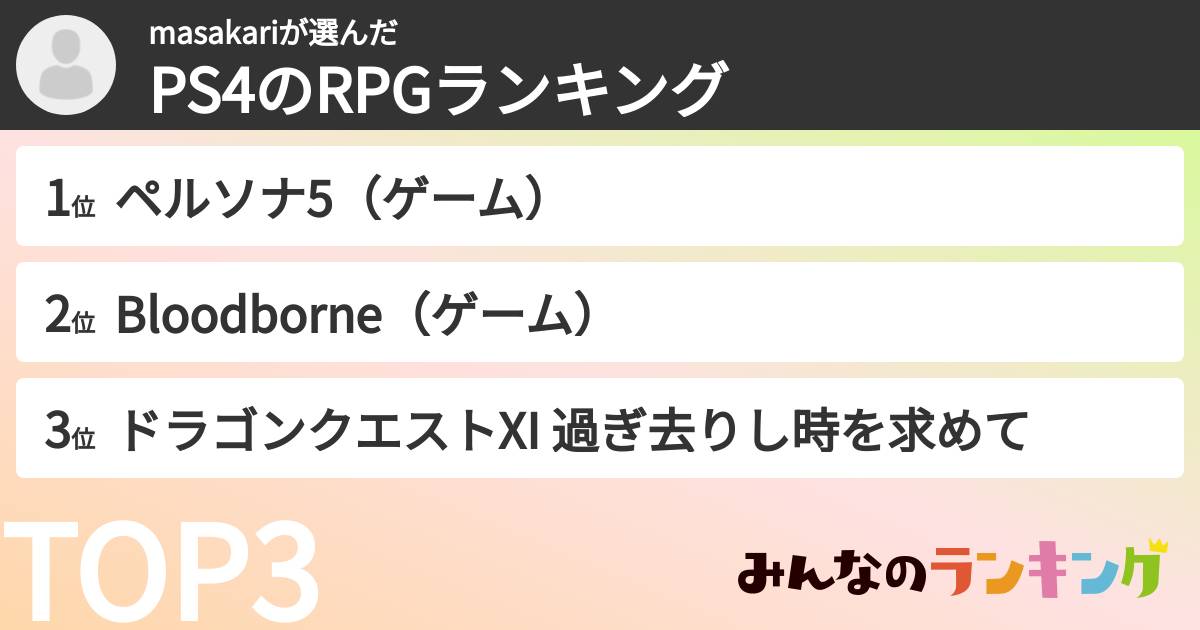 masakariさんの「PS4のRPGランキング」