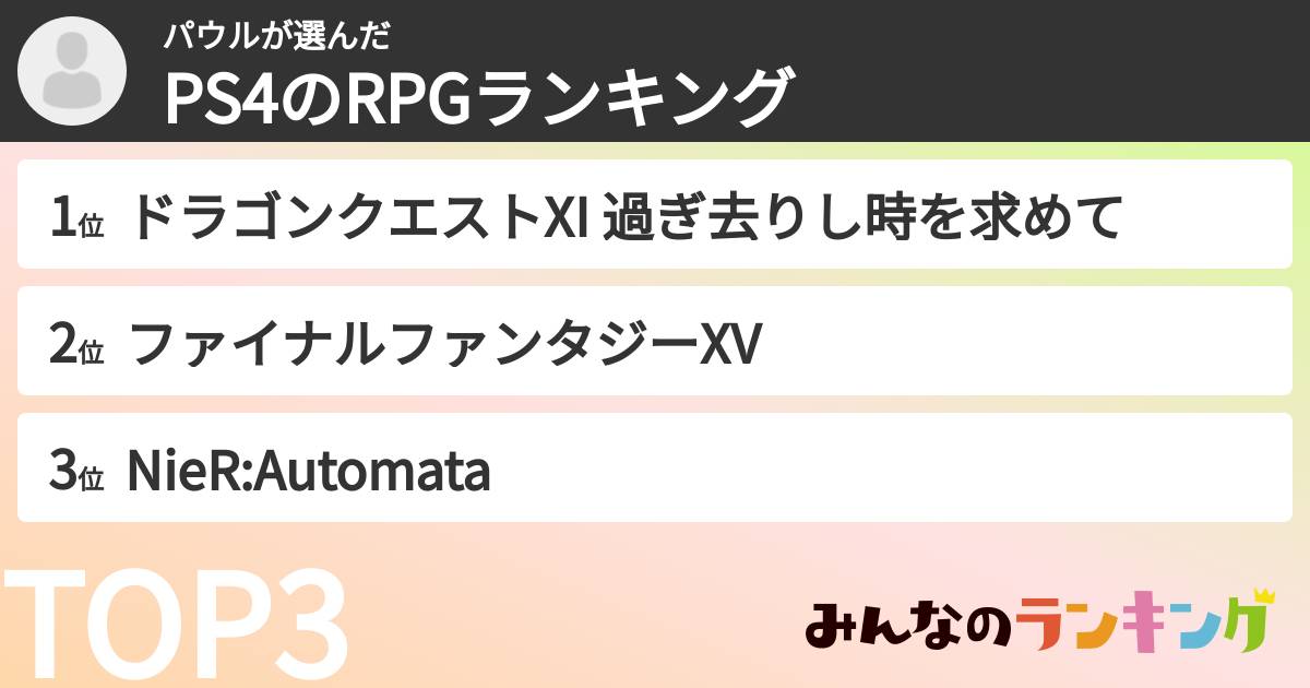 パウルさんの「PS4のRPGランキング」