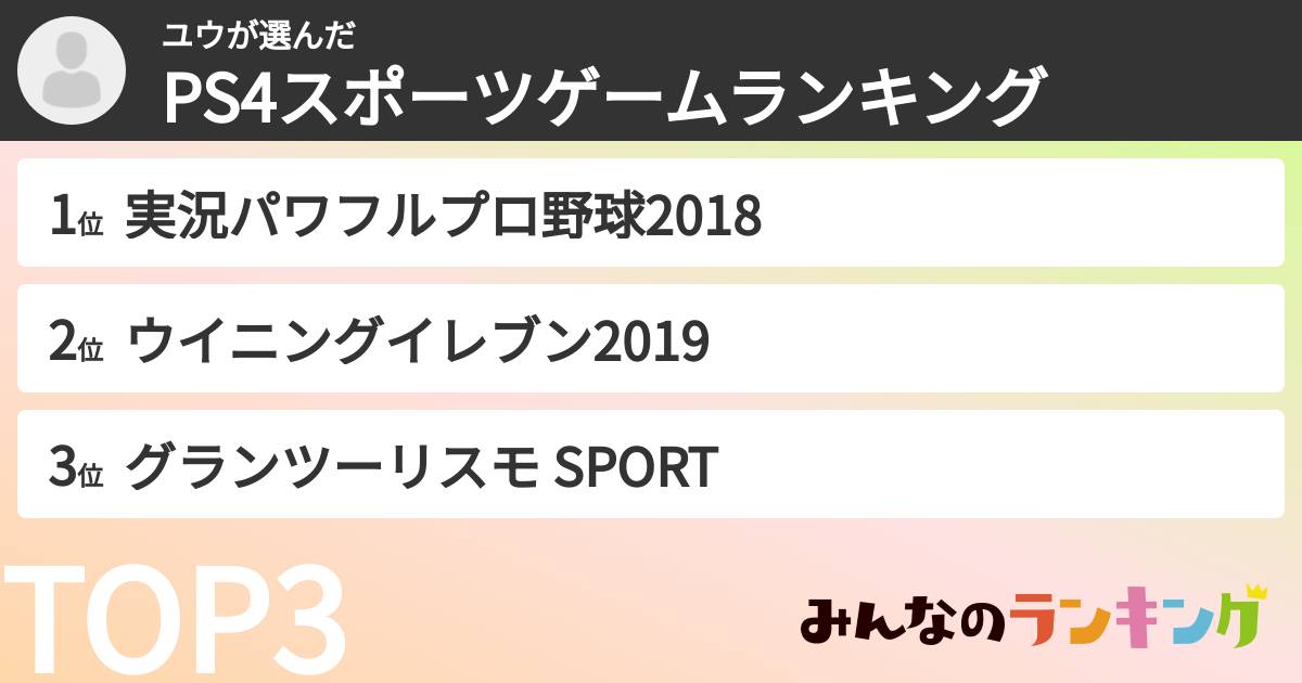 ユウさんの「PS4スポーツゲームランキング」
