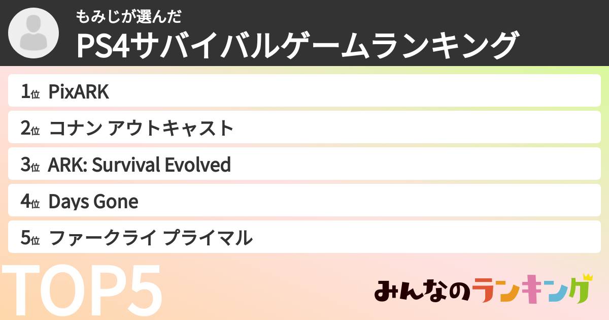 もみじさんの「PS4サバイバルゲームランキング」