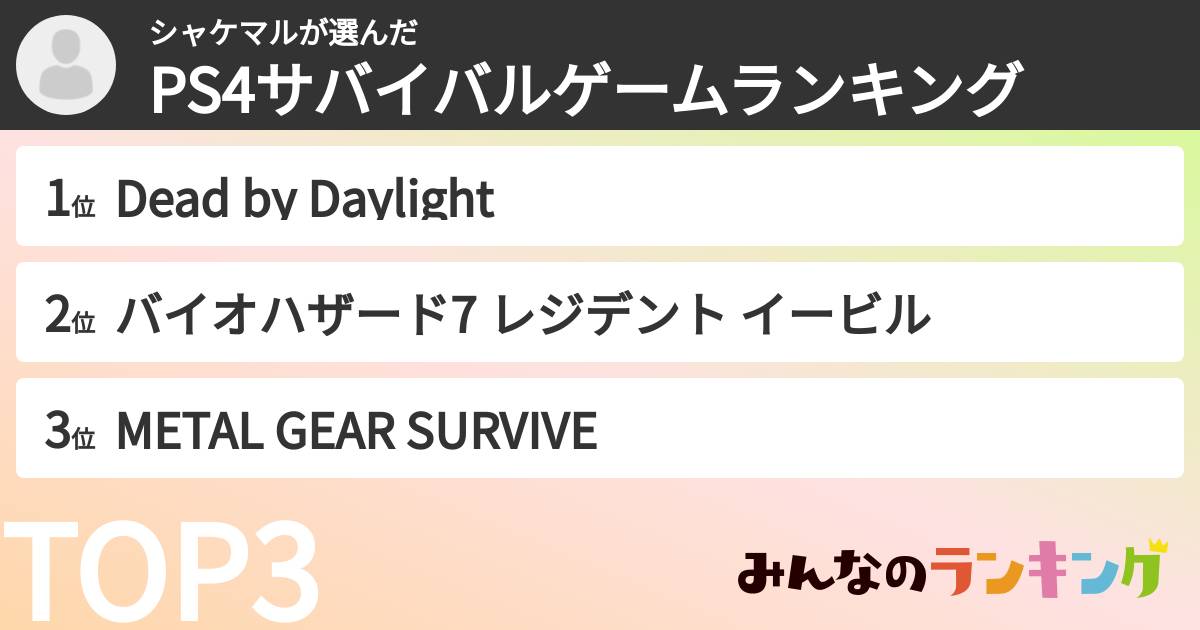 シャケマルさんの「PS4サバイバルゲームランキング」