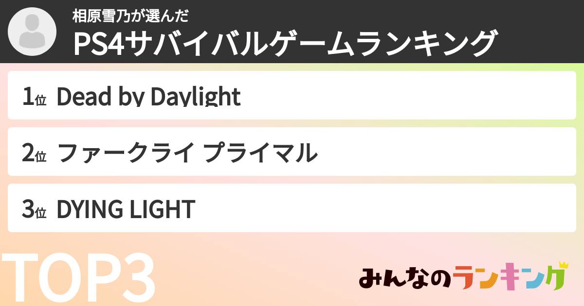 相原雪乃さんの「PS4サバイバルゲームランキング」