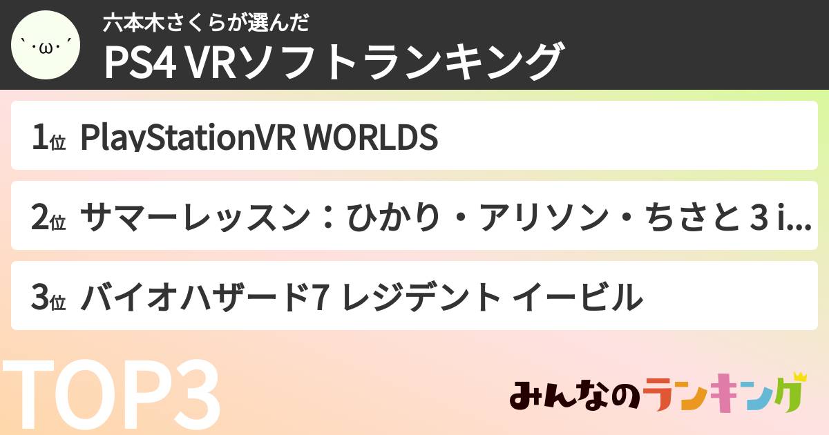 六本木さくらさんの「PS4 VRソフトランキング」