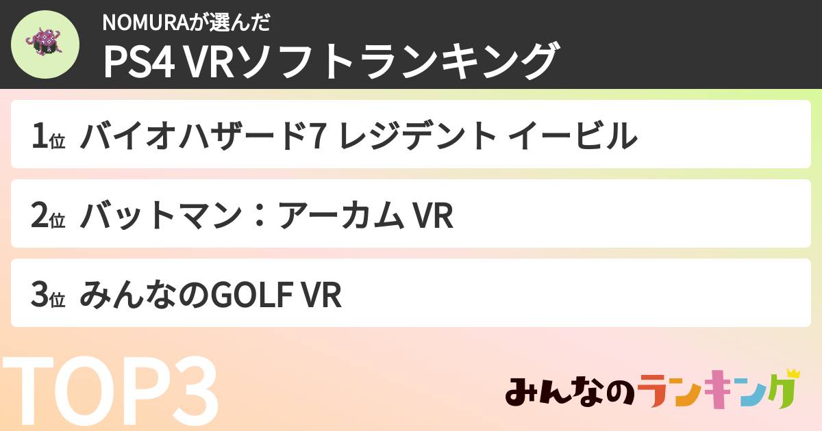 NOMURAさんの「PS4 VRソフトランキング」