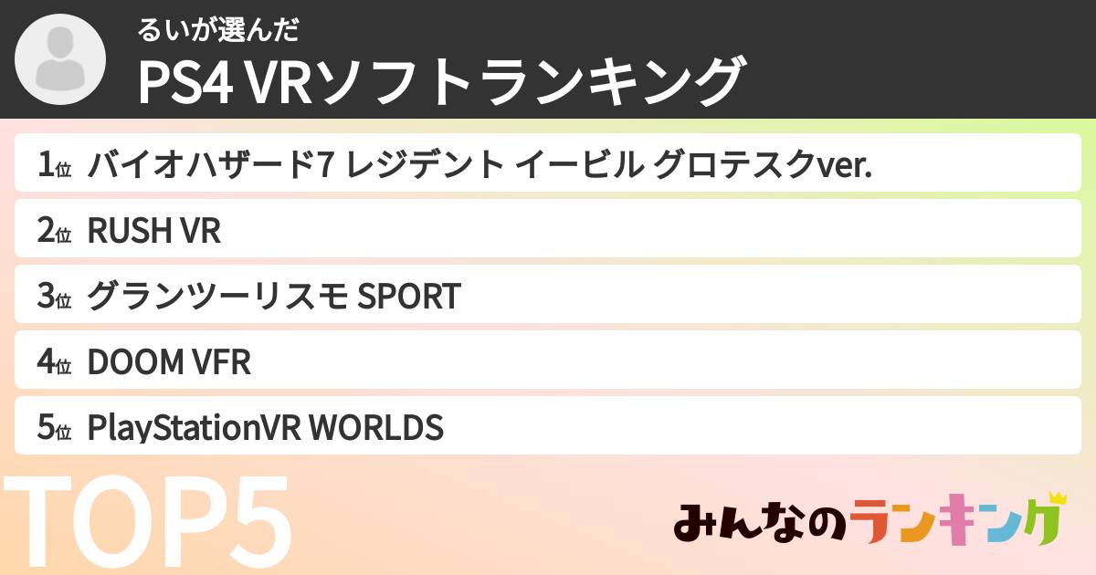 るいさんの「PS4 VRソフトランキング」