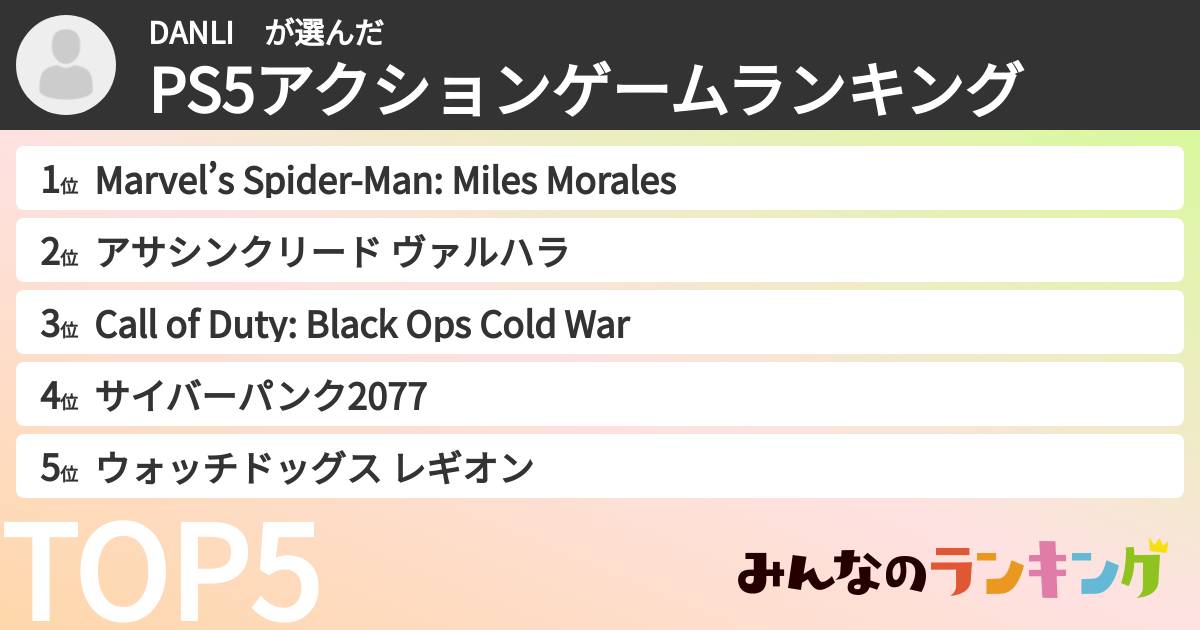 DANLI さんの「PS5アクションゲームランキング」