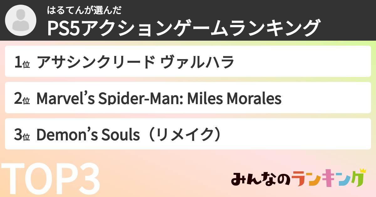 はるてんさんの「PS5アクションゲームランキング」