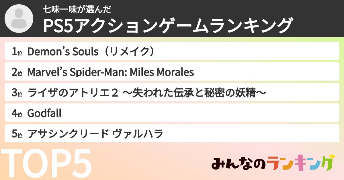 七味一味さんの「PS5アクションゲームランキング」
