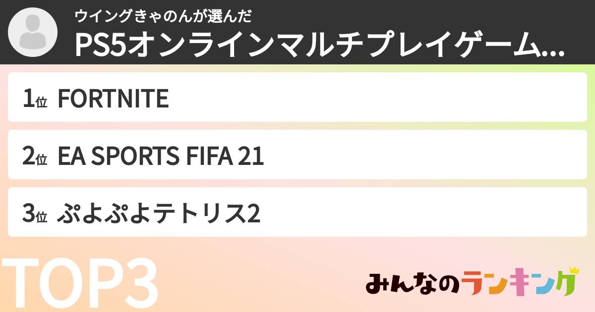 ウイングきゃのんさんの「PS5オンラインマルチプレイゲームランキング」