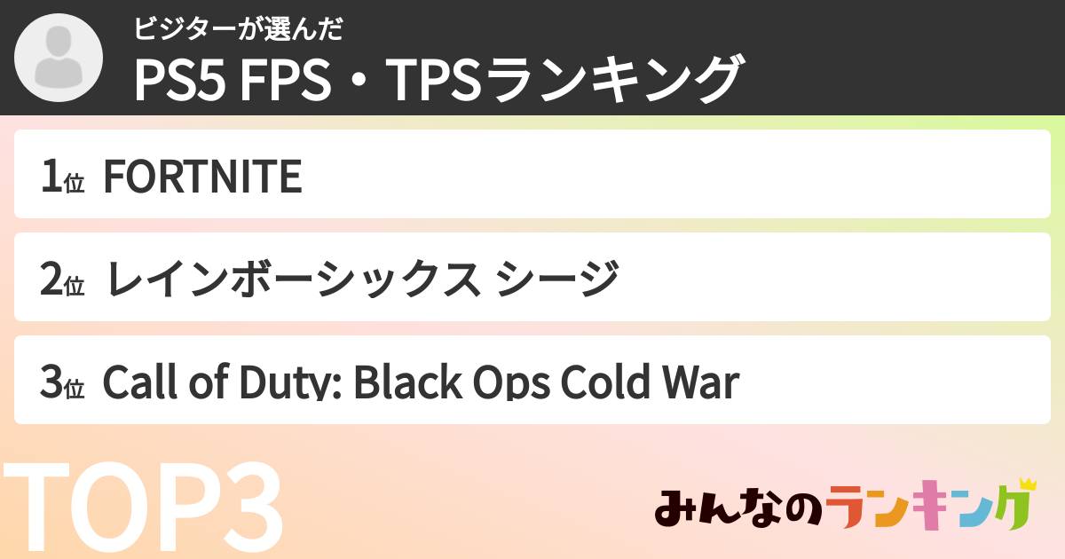 ビジターさんの「PS5 FPS・TPSランキング」