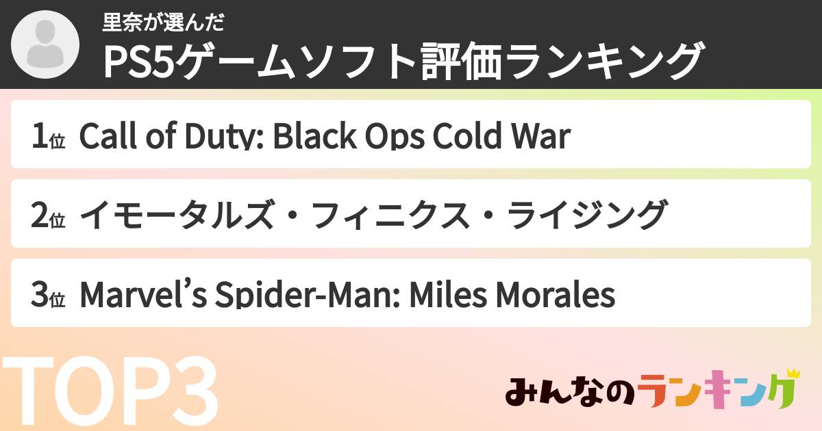 里奈さんの「PS5ゲームソフト評価ランキング」